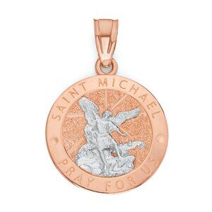 14k Real Solid Rose Gold Saint Michael Pendant